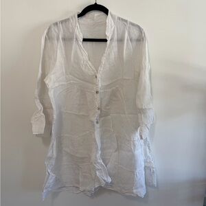 Women's White Tiered Linen Dress